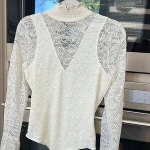 INTERMIX Lace Cream Bodysuit